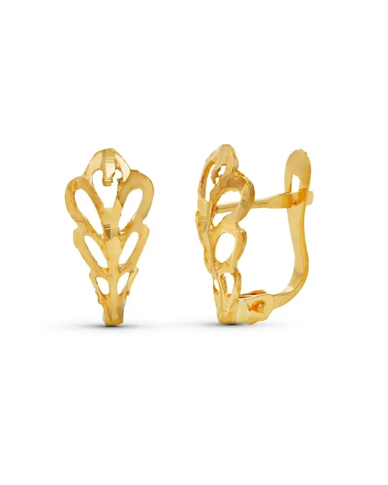 Pendientes oro amarillo 18k hoja tallada cierre catalán