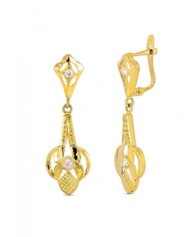 Pendientes oro 18k amarillo lapidado circonitas cierre catalán