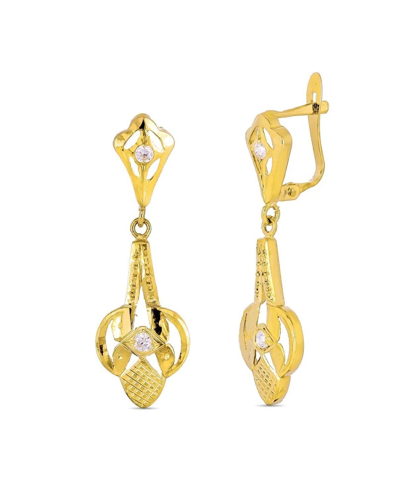 Pendientes oro 18k amarillo lapidado circonitas cierre catalán