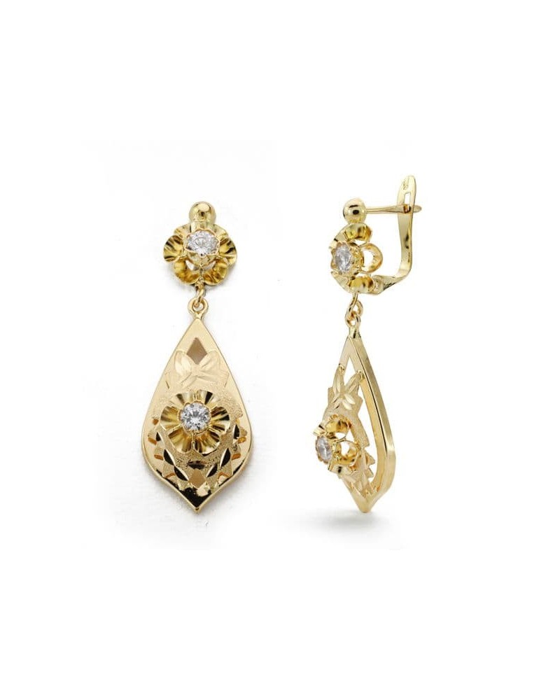 Pendientes oro amarillo 18k lapidado circonitas 31x11mm
