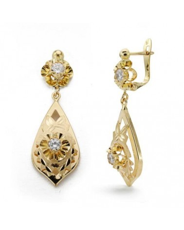 Pendientes oro amarillo 18k lapidado circonitas 31x11mm