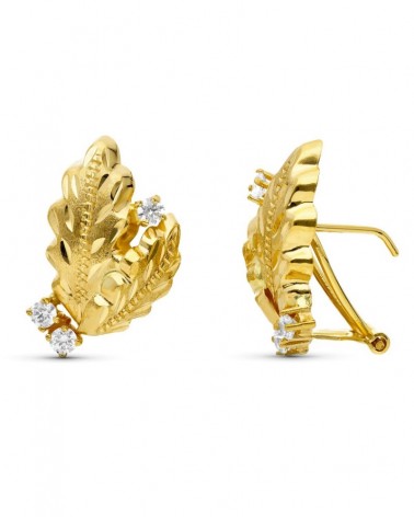 Pendientes oro amarillo 18k hojas lapidadas catalán 20x14mm