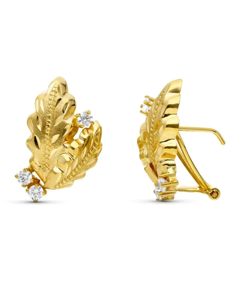 Pendientes oro amarillo 18k hojas lapidadas catalán 20x14mm