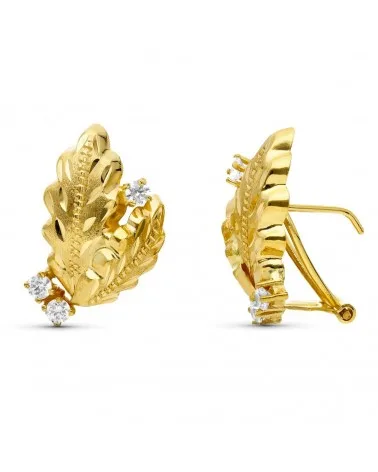 Pendientes oro amarillo 18k hojas lapidadas catalán 20x14mm