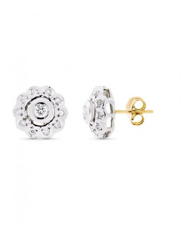 Pendientes oro blanco 18k roseta circonitas 12mm