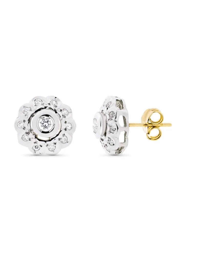 Pendientes oro blanco 18k roseta circonitas 12mm