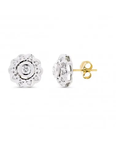 Pendientes oro blanco 18k roseta circonitas 12mm