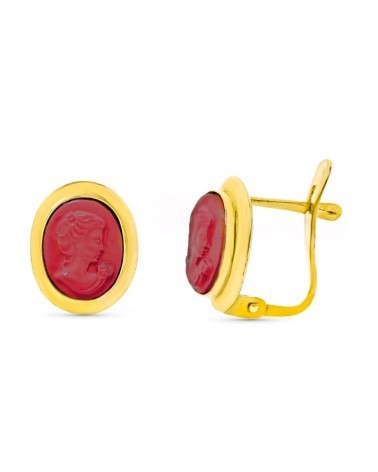 Pendientes oro amarillo 18k camafeo coral 9x11mm