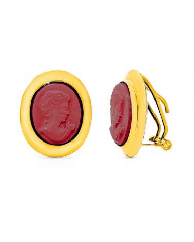 Pendientes oro amarillo 18k camafeo coral cierre catalán