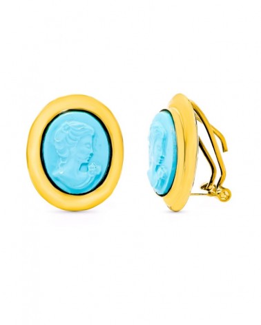 Pendientes oro amarillo 18k camafeo turquesa cierre catalán