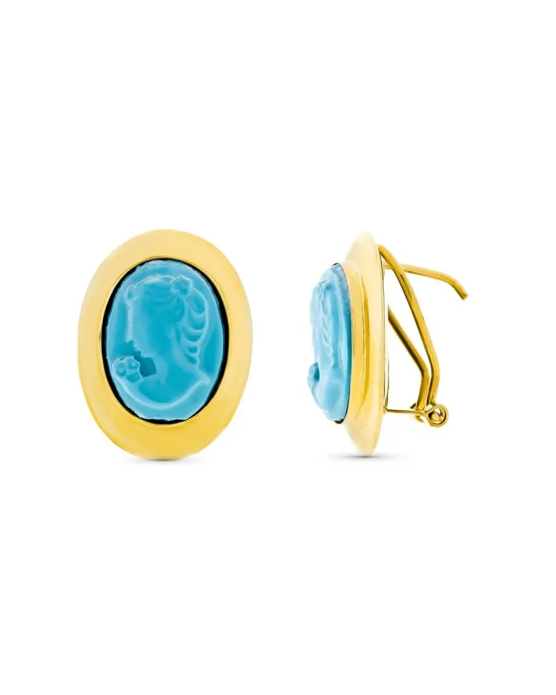 Pendientes oro amarillo 18k camafeo turquesa 4,4 gramos