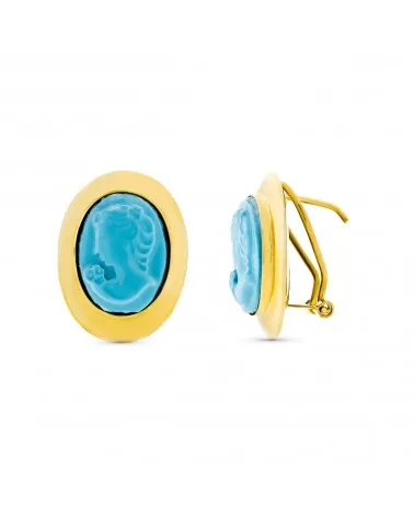 Pendientes oro amarillo 18k camafeo turquesa 4,4 gramos