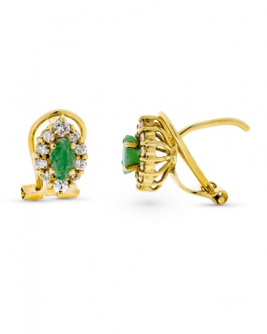 Pendientes oro 18k esmeralda diamantes cierre omega