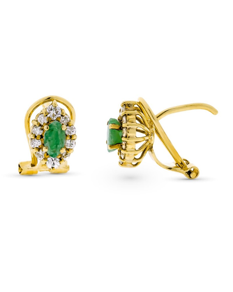 Pendientes oro 18k esmeralda diamantes cierre omega