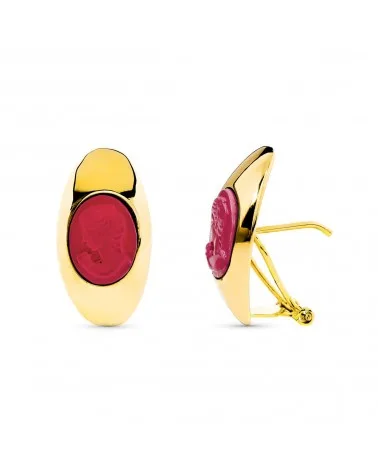 Pendientes oro amarillo 18k coral natural cierre omega
