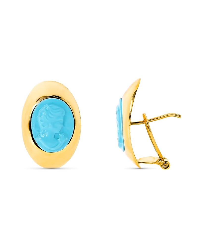 Pendientes oro amarillo 18k turquesa ovalada 20x13mm