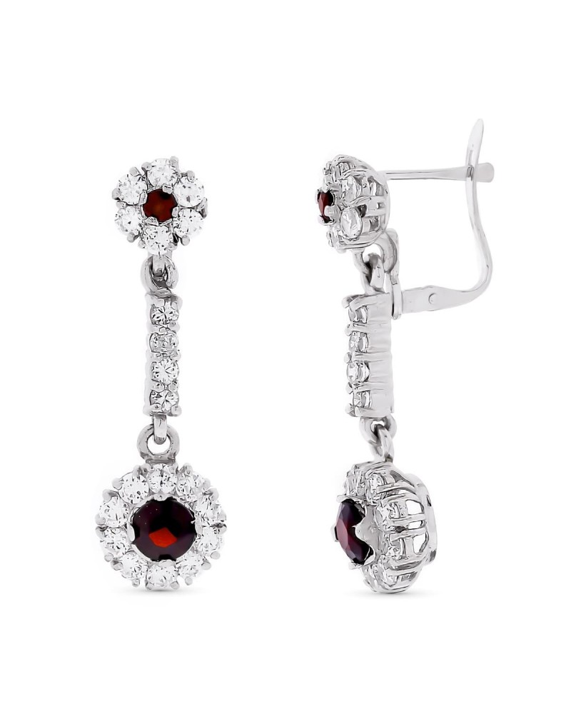 Pendientes oro blanco 18k omega circonitas rosetón 33x10mm