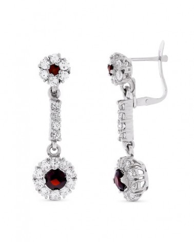 Pendientes oro blanco 18k omega circonitas rosetón 33x10mm