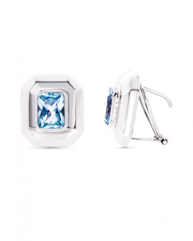 Pendientes oro blanco 18k piedra color rectangular 16x14mm