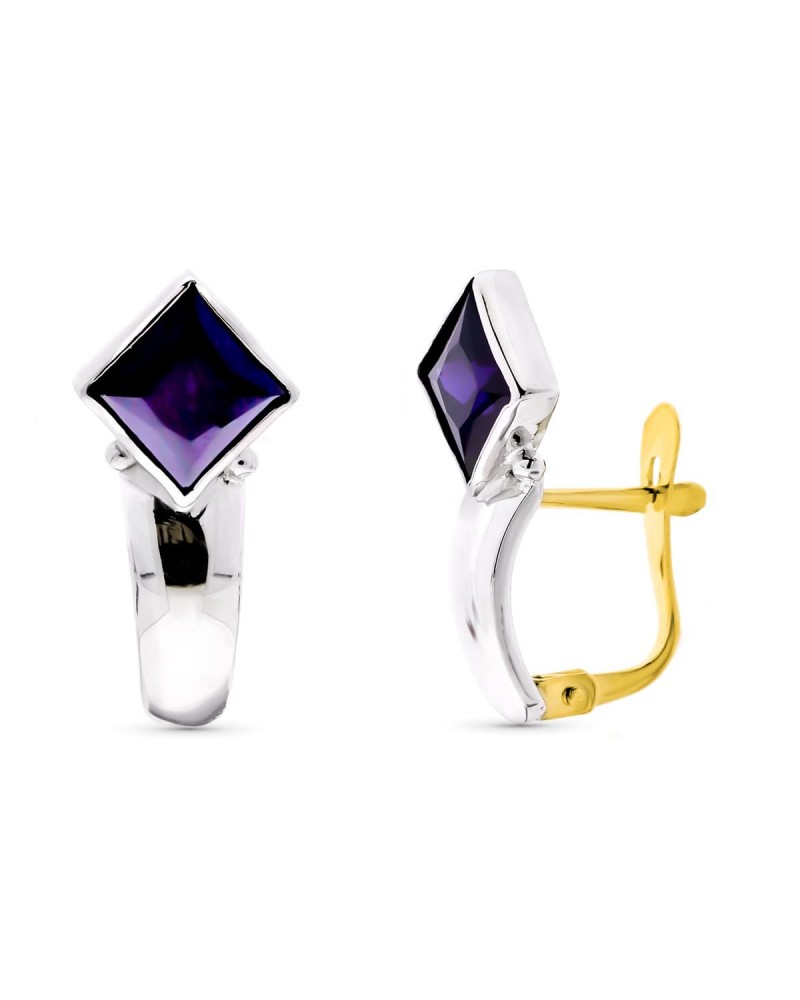 Pendientes oro blanco 18k piedras color cierre catalán 3,2 gramos