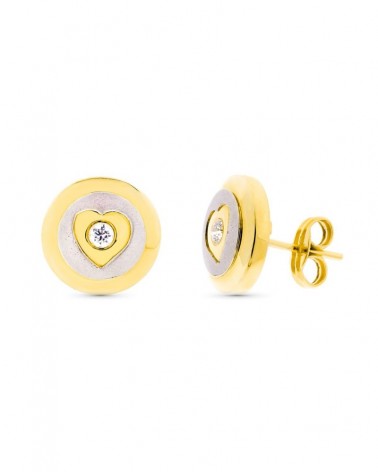 Pendientes oro bicolor 18k corazón circonita 11mm