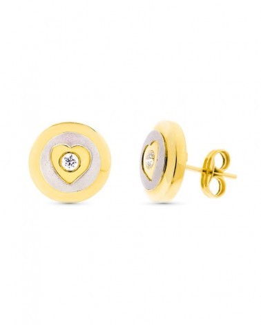 Pendientes oro bicolor 18k corazón circonita 11mm