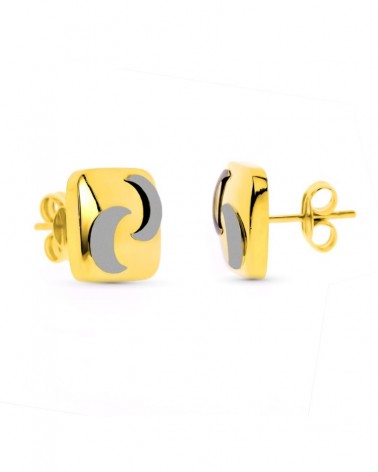Pendientes oro bicolor 18k cuadrados cierre presión 4,27 gramos