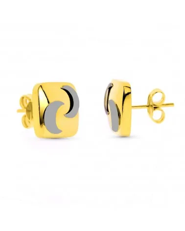 Pendientes oro bicolor 18k cuadrados cierre presión 4,27 gramos