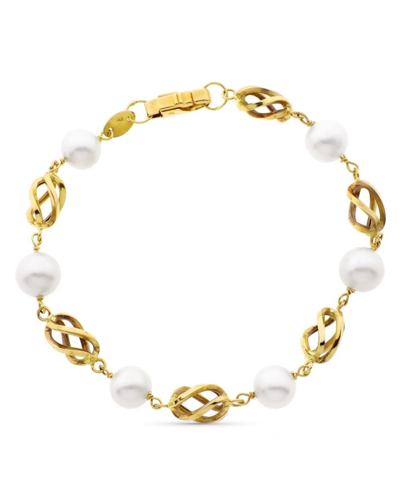 Pulsera oro amarillo 18k perlas cultivadas 8mm