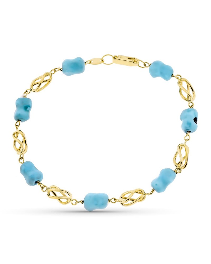 Pulsera oro amarillo 18k turquesa eslabones jaula 8,1 gramos