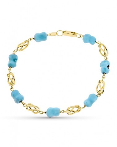 Pulsera oro amarillo 18k turquesa eslabones jaula 8,1 gramos