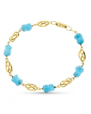 Pulsera oro amarillo 18k turquesa natural 20 cm 7,6 gramos