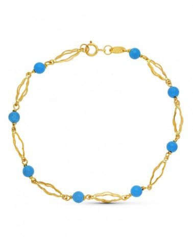 Pulsera oro amarillo 18k turquesas naturales 4mm 2,85 gramos