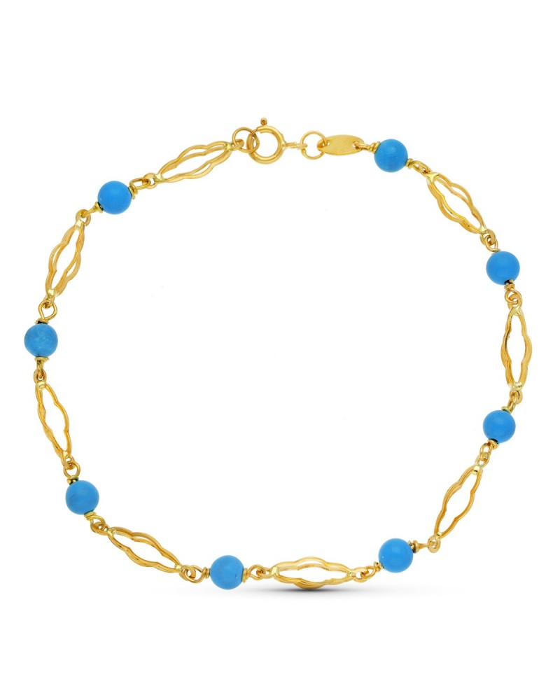 Pulsera oro amarillo 18k turquesas naturales 4mm 2,85 gramos
