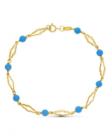 Pulsera oro amarillo 18k turquesas naturales 4mm 2,85 gramos