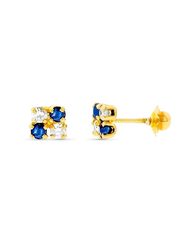 Pendientes oro 18k amarillo circonita cierre tuerca