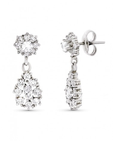 Pendientes oro blanco 18k circonitas largos 21x8mm