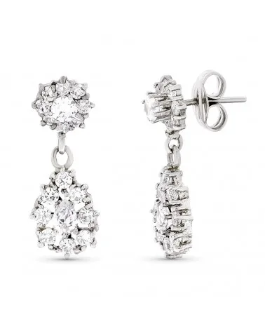 Pendientes oro blanco 18k circonitas largos 21x8mm
