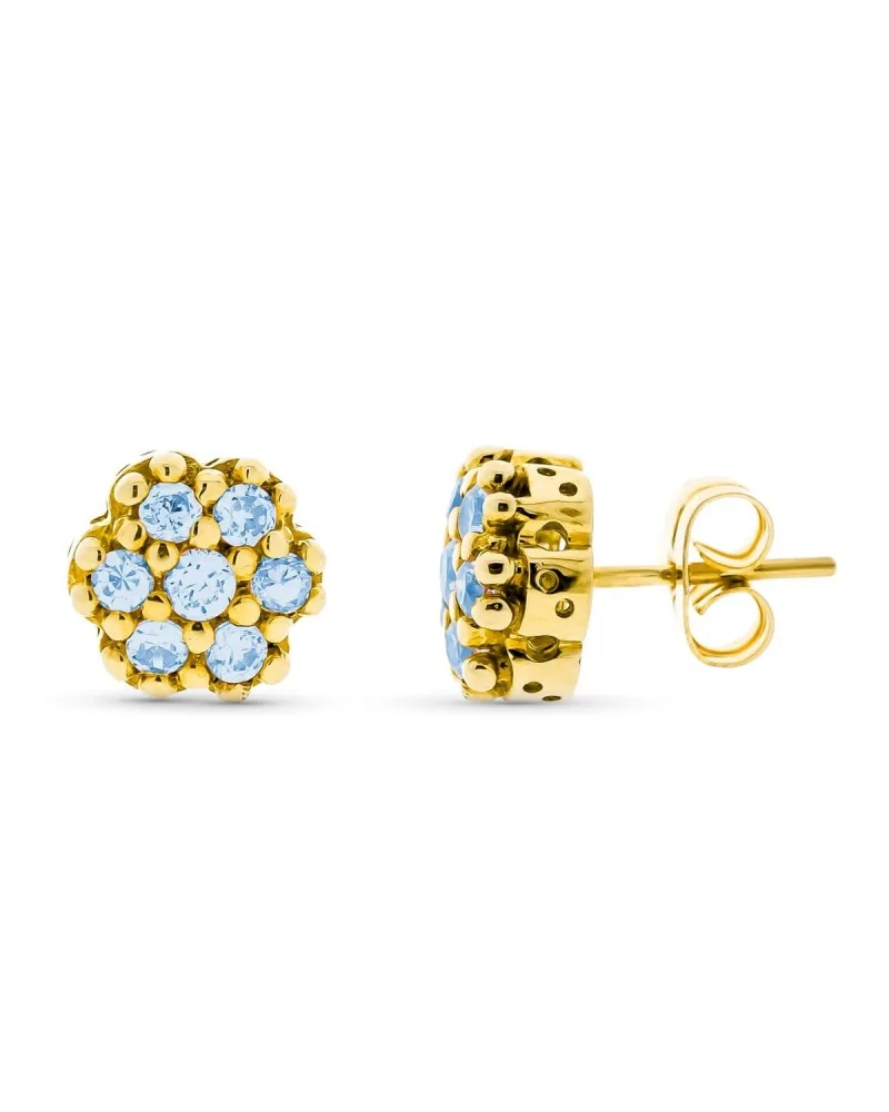 Pendientes oro amarillo 18k aguamarina flor 9mm