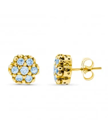Pendientes oro amarillo 18k aguamarina flor 9mm