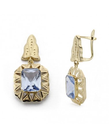 Pendientes oro amarillo 18k cubanos lapidados piedra azul 4 gramo
