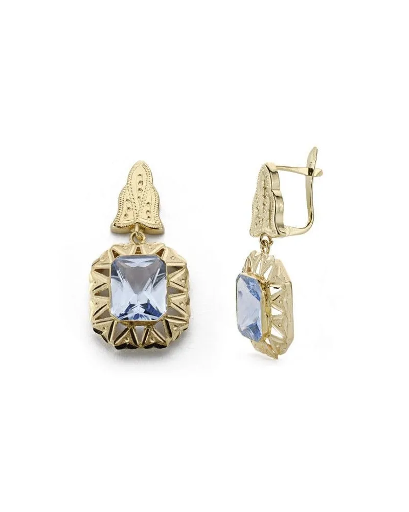 Pendientes oro amarillo 18k cubanos lapidados piedra azul 4 gramo