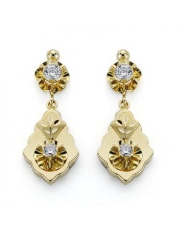 Pendientes oro amarillo 18k diseño cubano circonitas 31x12mm