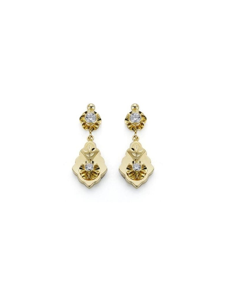 Pendientes oro amarillo 18k diseño cubano circonitas 31x12mm