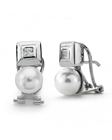 Pendientes oro blanco 18k perla cultivada circonita 7mm