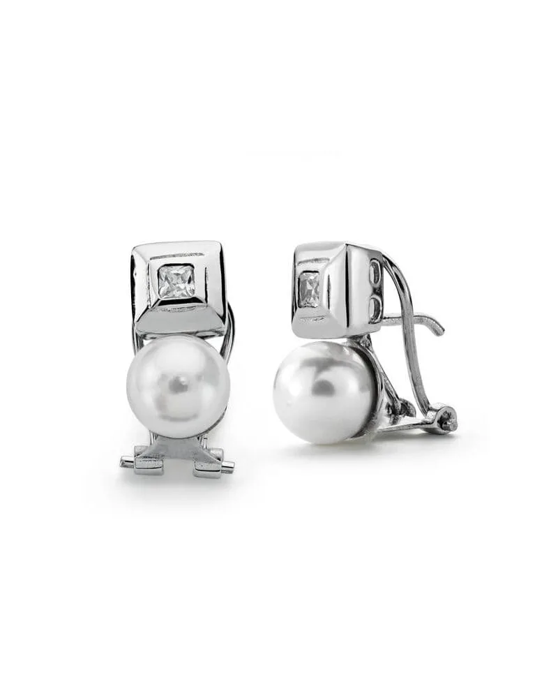 Pendientes oro blanco 18k perla cultivada circonita 7mm