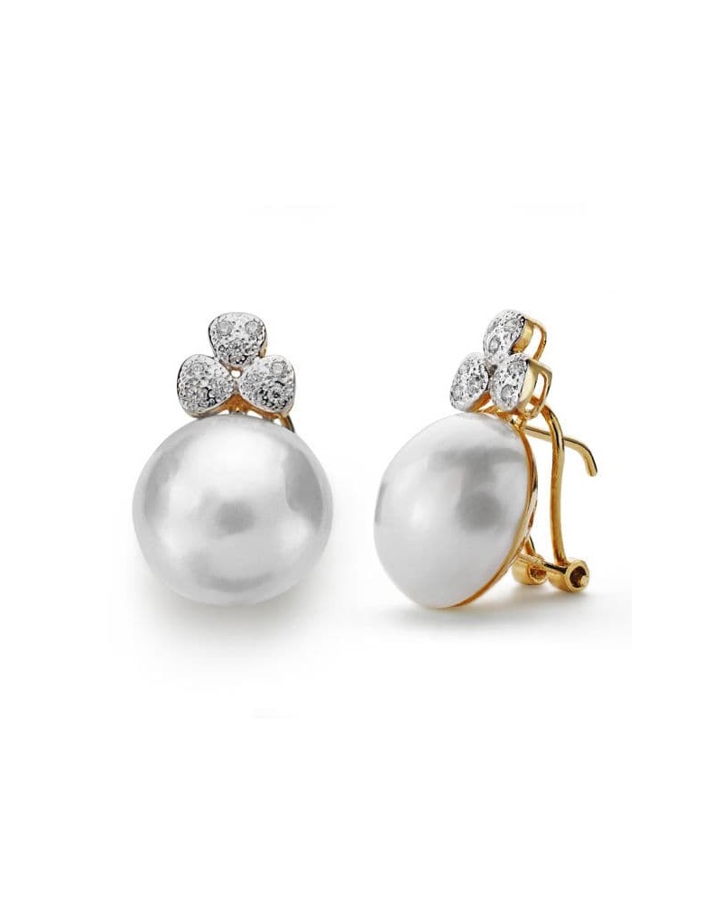 Pendientes oro 18k perla japonesa 14mm cierre omega