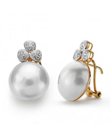 Pendientes oro 18k perla japonesa 14mm cierre omega