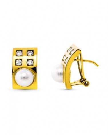 Pendientes oro amarillo 18k perla cultivada rectangular 15x9mm