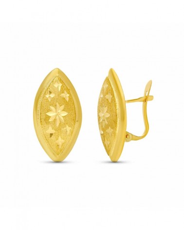 Pendientes oro amarillo 18k marqués tallado floral 22x11mm